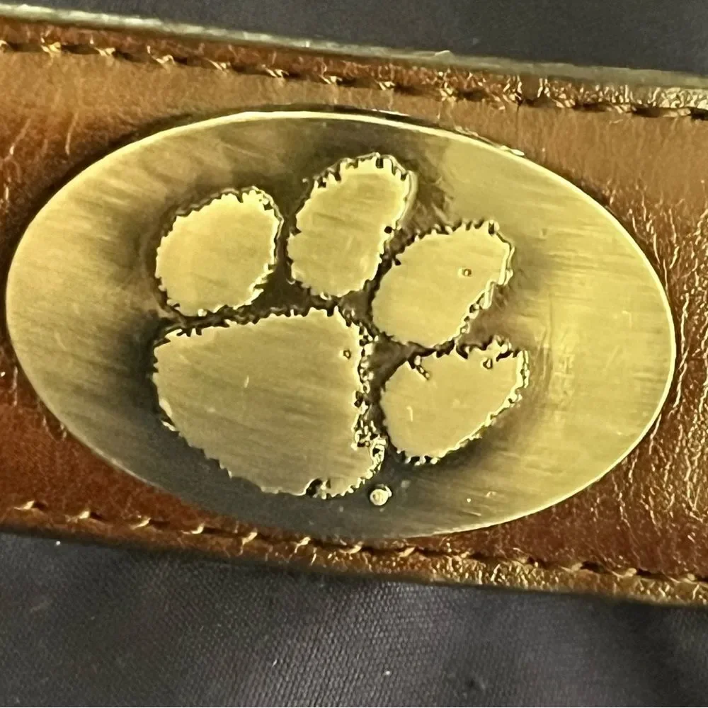 Mens 100% Brown Leather Belt Silver Big Cat Paw Medallions Size 34
